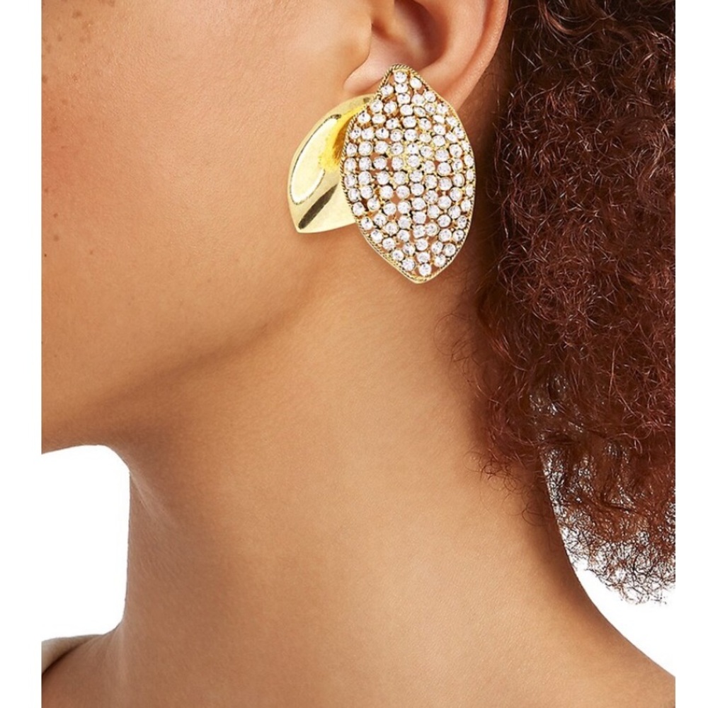 Oscar De La Renta Goldtone & Crystal Rose Leaf Earrings